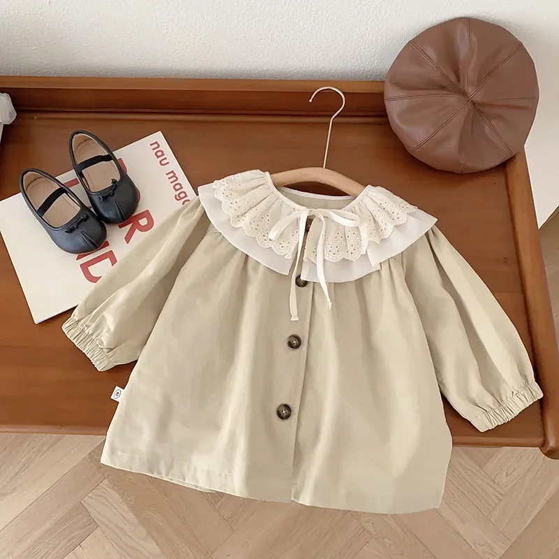 Autumn Cute Lace Collar Jacket For Kids Girls From 0-5 Years Fashion Long Sleeve Solid Coat
