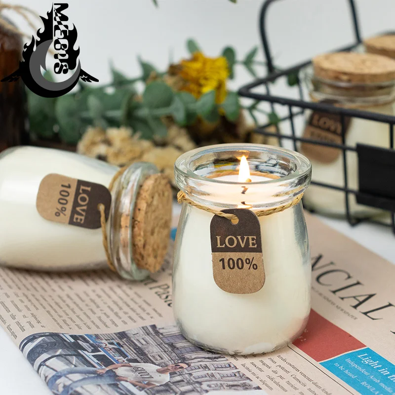Decor Scented candles scented Bulk Glass Jars Candle with Cork Lids Pudding Container Fragance for Wedding |