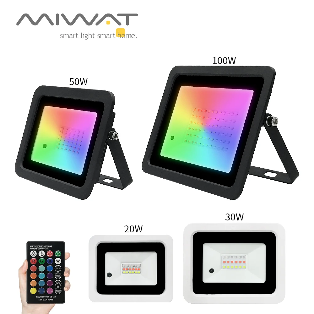 RGB Flood Light 100W 50W 30W 20W RGB Reflector IP68 Waterproof LED Spotlight 110V 220V Projector Lamp Outdoor Garden Lighting