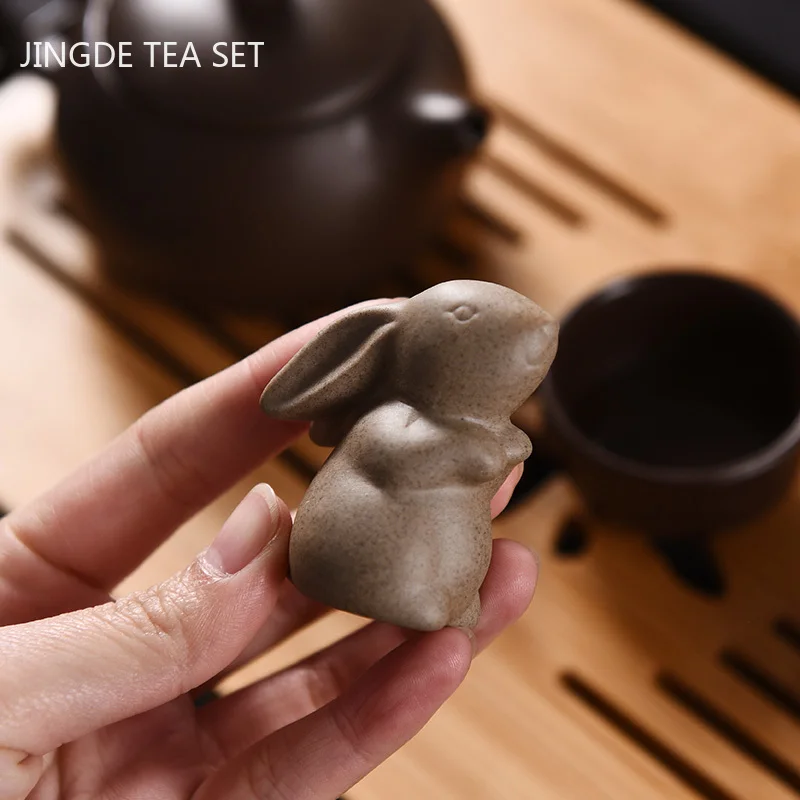 Tea Pet Ornaments Room Decor Statues 1Pc Crude Pottery Zodiac Tea Pet Ornaments Boutique Cute Mini Tea Figurine Pottery Set Decoration Table Accessories