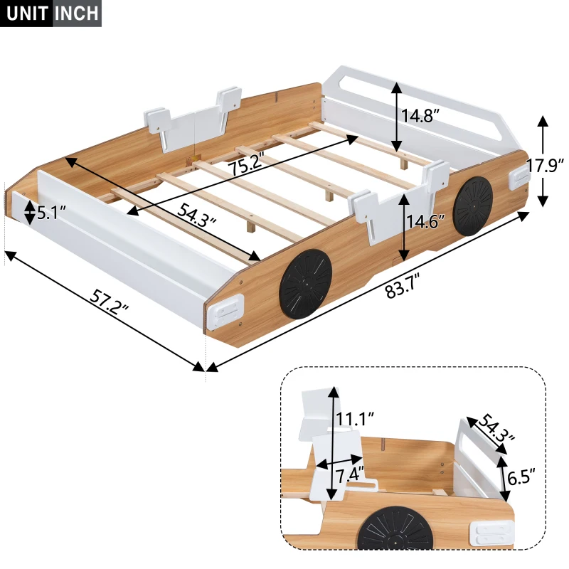 Wood Twin/Full Size Racing Car Bed, modern design cute children's single bed, youth bed, with small bookshelf 6