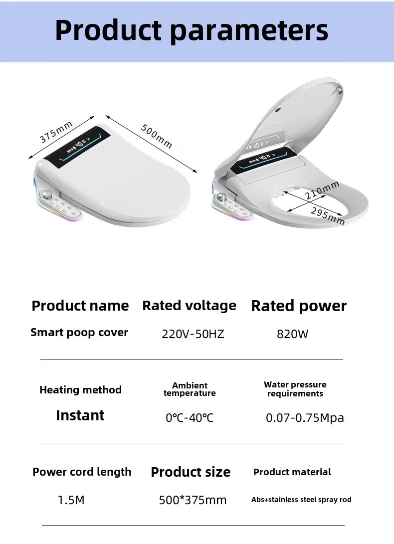 Smart Toilet Seat Cover Instant Heating Multi-function Wash Foam Shield Electric Bidet Lid For Household Bathroom