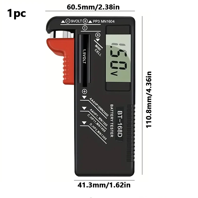 BT-168D 디지털 배터리 테스터, 가정용 배터리 테스트 업그레이드, AAA, AA, C, D, 9V, 1.5V, 3.7 전압 감지, 1 개