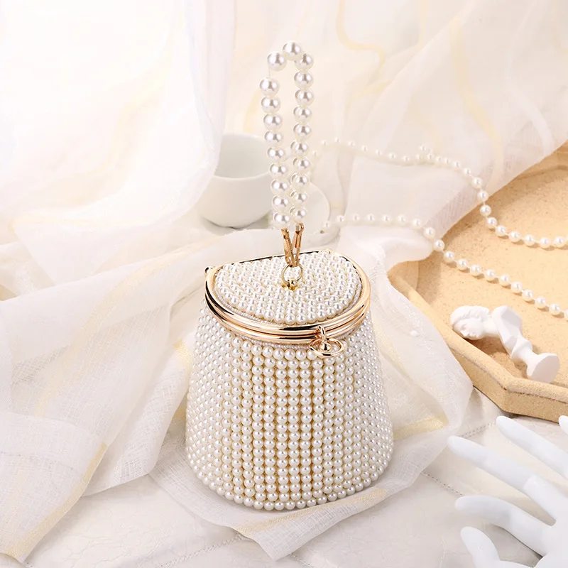 New Bucket Design Pearl Women Evening Bags Beading Holder Day Clutch Wedding Bridal Handbags for Party Small Purse Women Bag
