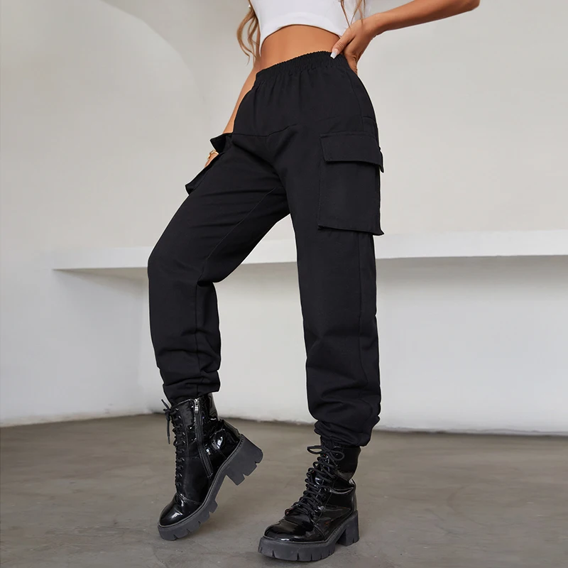 nova cintura elástica goth streetwear joggers feminino