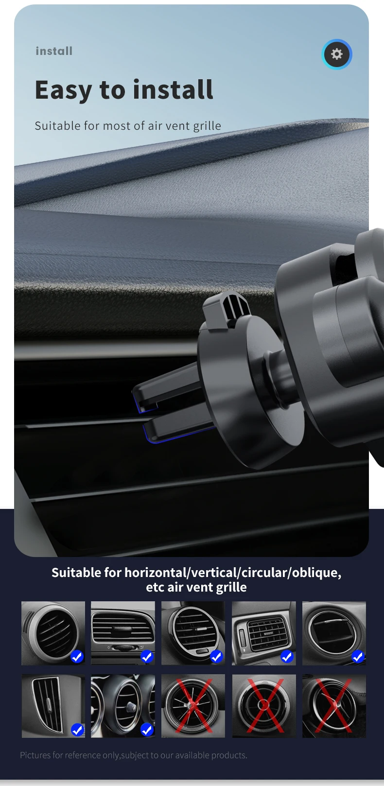 Car mobile phone bracket air outlet gravity support fixed frame navigation car buckle suitable for 4.7-6.7 inch mobile phones phone charging stand