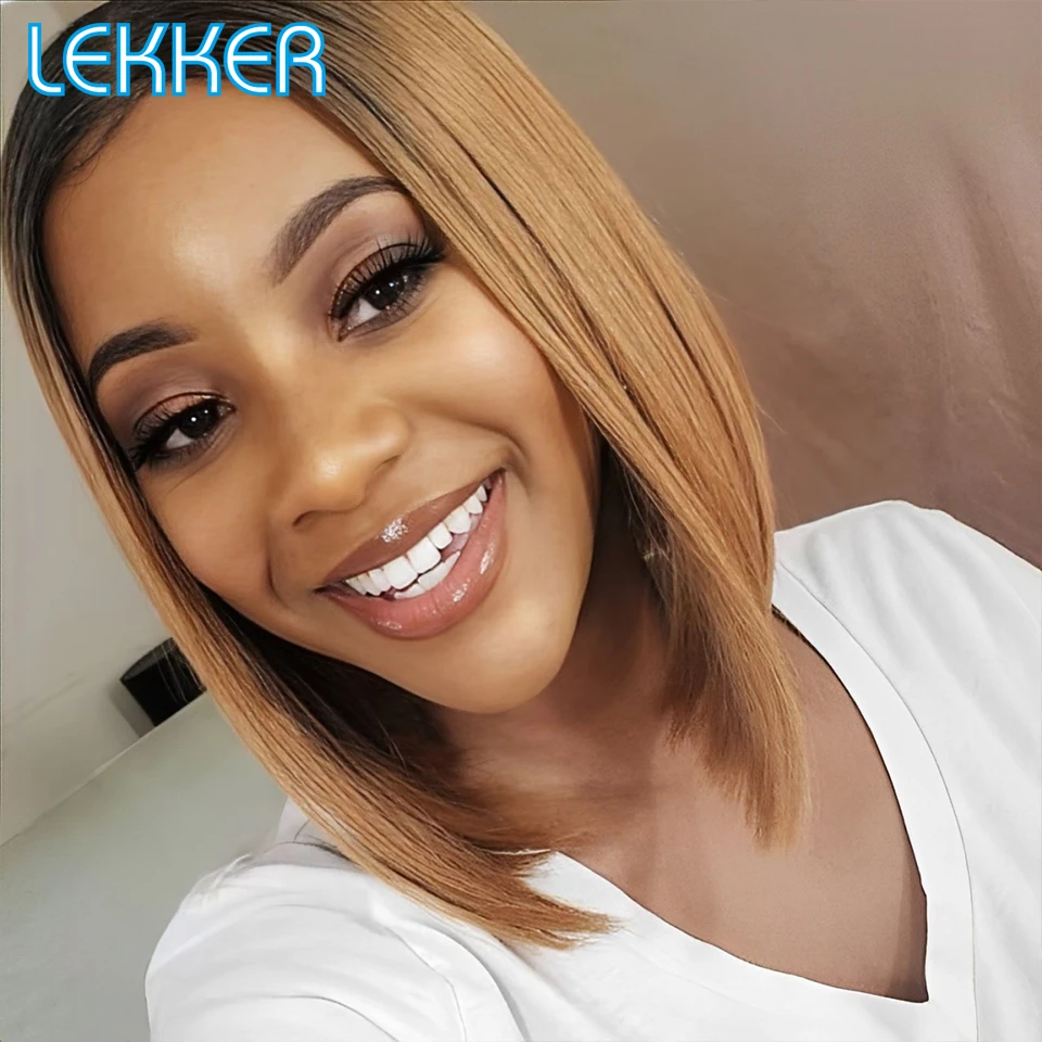 

Lekker Ombre Gold Blonde Short Straight Bob 13x6x1 Lace Front Human Hair Wigs For Women Glueless Brazilian Remy Hair Colored Wig