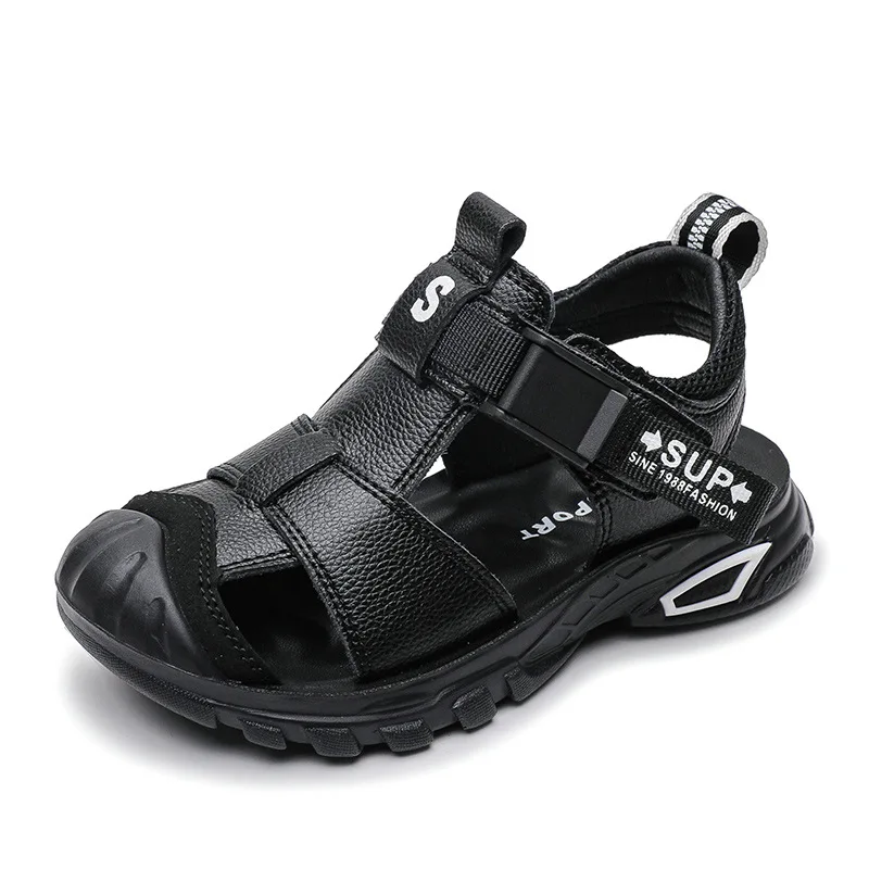 Children Sandals Geniune Leather Soft Bottom Toe Protection Sandals Boy's Summer Non-slip Beach
