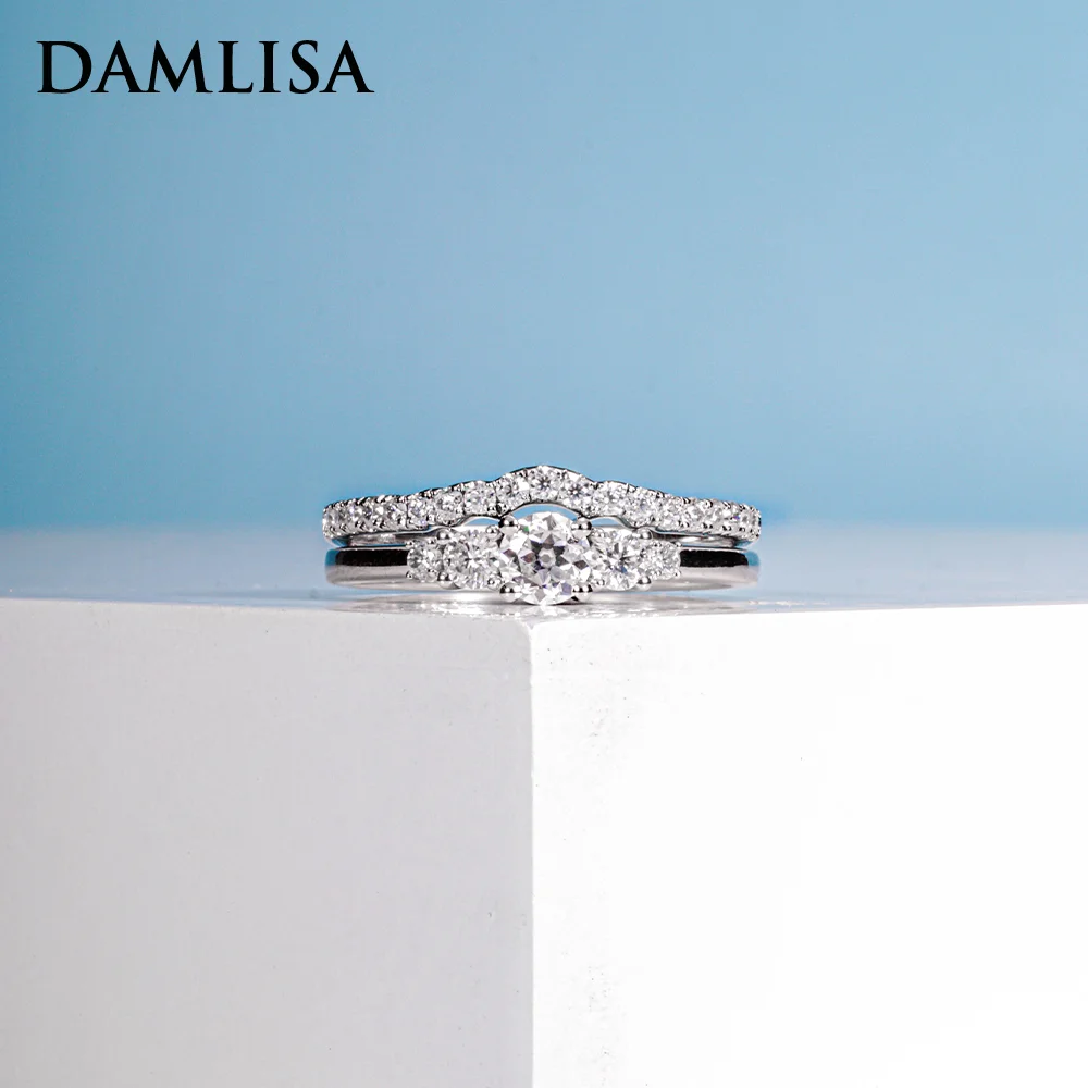 Damlisa D Color Moissanite Ring Set Per Le Donne 925 Sterling Silver Set Da Sposa Fedi Nuziali Anelli Di Fidanzamento Gioielleria Raffinata