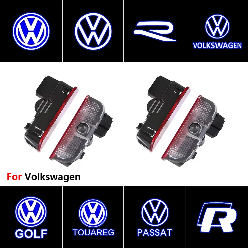 폭스바겐 투아렉 GTI MK6 골프 5 6 7 파사트 B6 B7 B8 B9 제타 MK7 R LED 자동차 도어 프로젝터 웰컴 고스트 섀도우 라이트 액세서리 2개