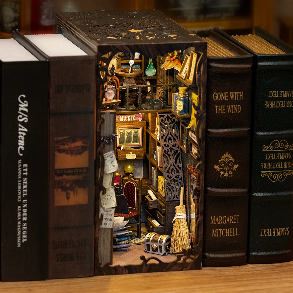 Cutebee DIY Book Nook Shelf Insert Kit Magic Pharmacist Miniature Dollhouse With Touch Lights Furniture for Christmas Gifts