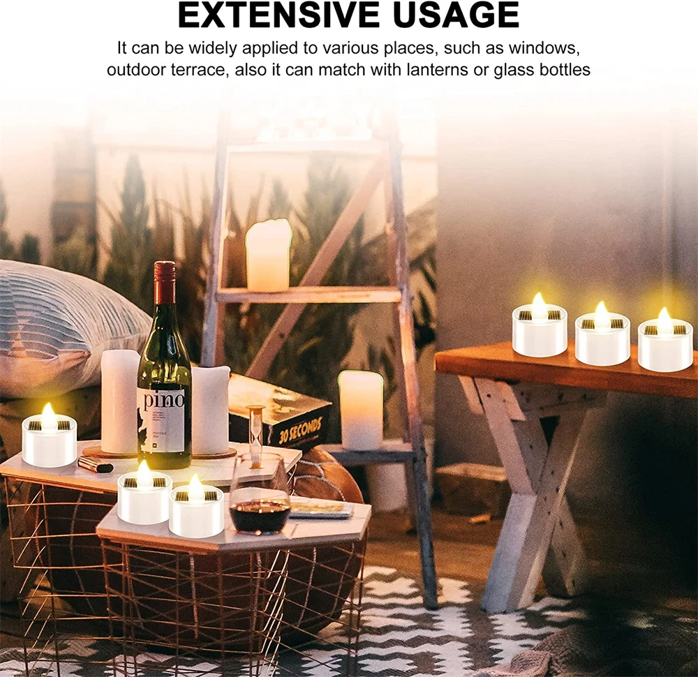 Set of 10 Waterproof Solar-Powered Flameless LED Tea Light Candles for Outdoor and Home Décor