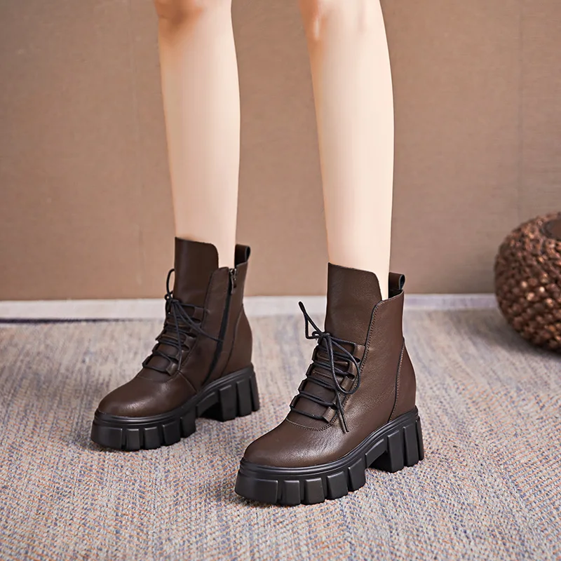 Waterproof Thick Bottom Women Boots Genuine Leather Platform Fur Ankle Boots For Women Winter Warm Shoes