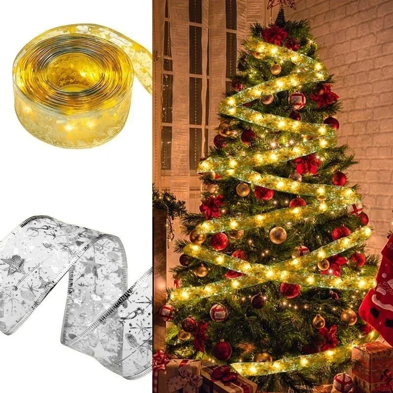 Ribbon Fairy Light Christmas Decoration Christmas Tree Ornaments For Home Bows String Lights Navidad Natal New Year