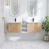 60 Inch Floating Vanity, 60" Bathroom Vanity with Sink, Double Sink Wall Mounted Vanity Combo, Modern Brown Bathroom Vanity Set 3