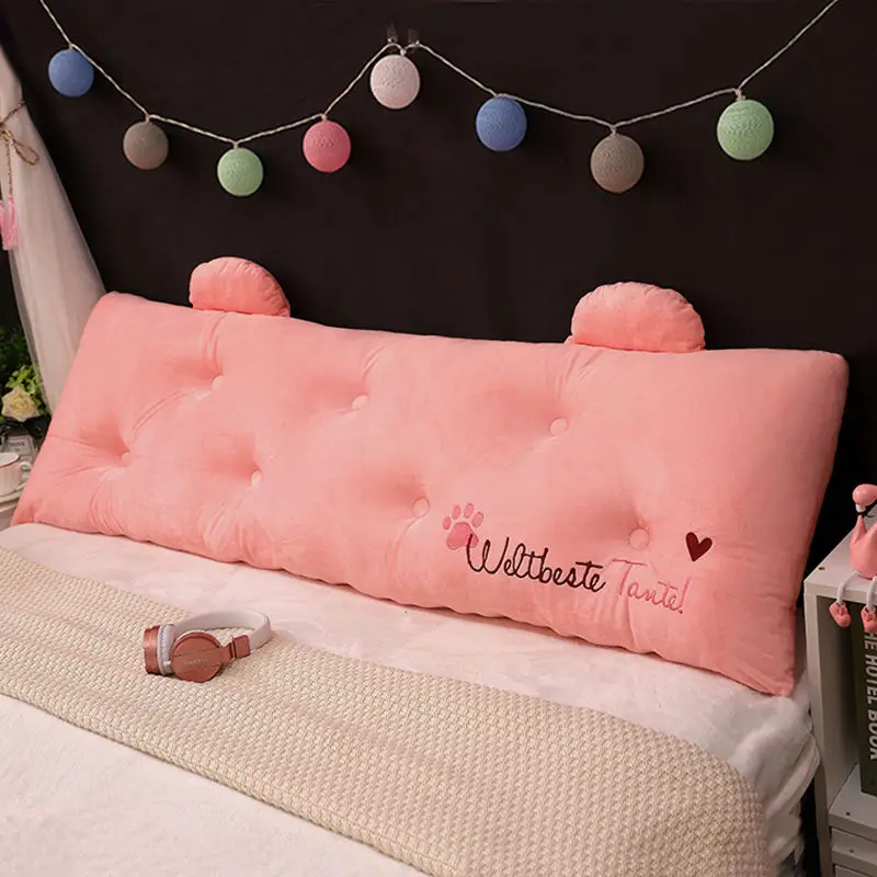 

Pink Color Bedside Large Soft Pillow Princess Cute Embroidery Back CUshion Double King Queen Size Seat Cushion