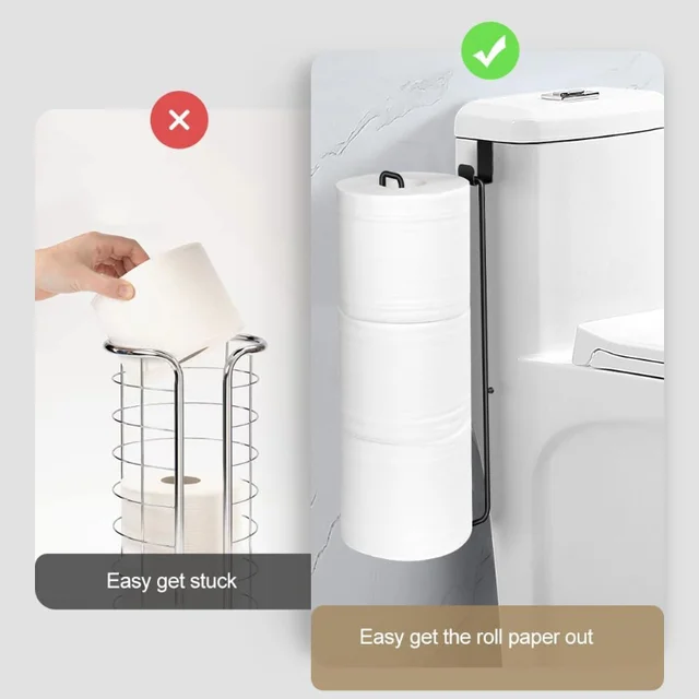 Porte-papier hygiénique auto-adhésif, porte-mouchoirs de salle de bain en fer noir avec porte-serviettes, support mural sans perçage, rangement de salle de bain 5