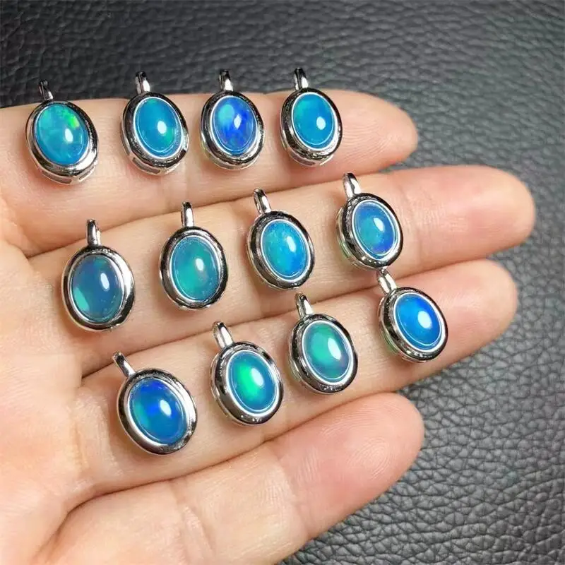 

S925 Natural Blue Opal Pendant Crystal Carving Polishing Mature Charm Jewelry Birthday Present Holiday Gift 1pcs 5x7mm