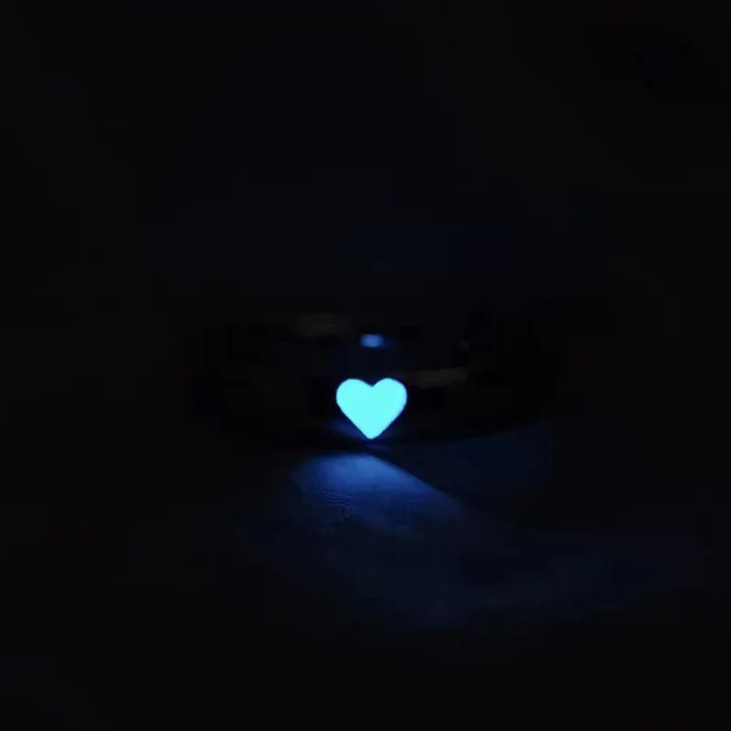 Luminous Love Heart Finger Ring Glow In Dark Fashion Adjustable Couples Rings Silver Color Pink Blue Light Jewelry Lover Gift couples rings finger ring silver ring adjustable rings