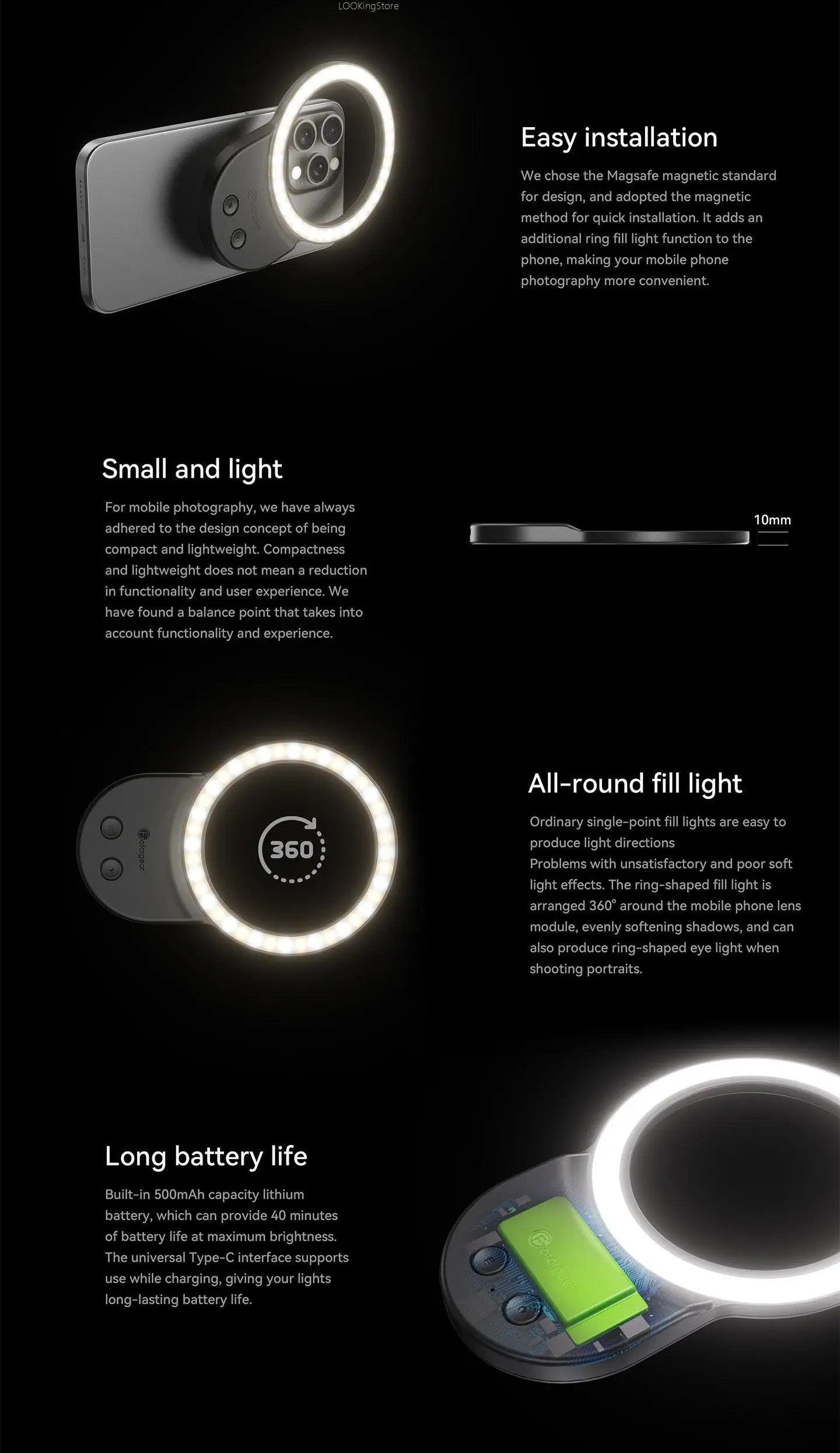 Fotorgear Photography Accessories for Xiaomi 14 Ultra Phone, Magnetic Ring Light Fill Light with Lens Cover Holder New