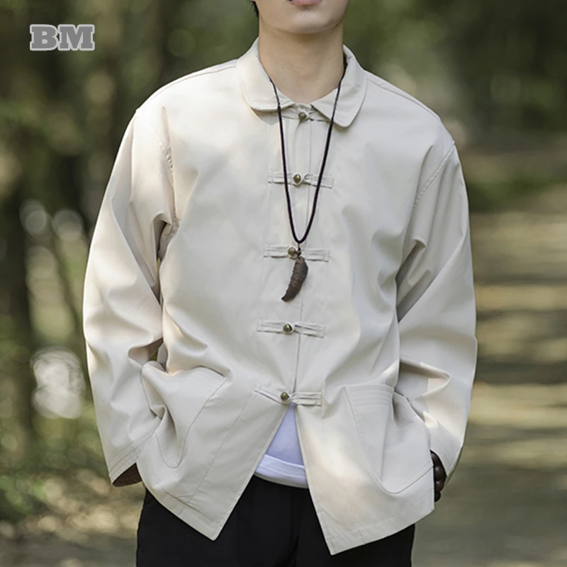 

Chinese Style Plus Size Vintage Jacket For Men Clothing Tai Chi Kung Fu Loose Lapel Coat Ethnic Style Long Sleeve Tops Male