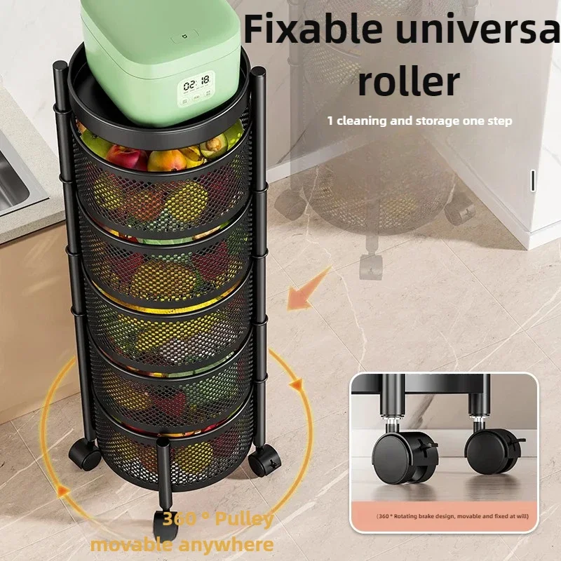 Rotating Kitchen Shelving Rack Multi-Floor Home Installation Multi-Functional Vegetable and Fruit Storage Basket