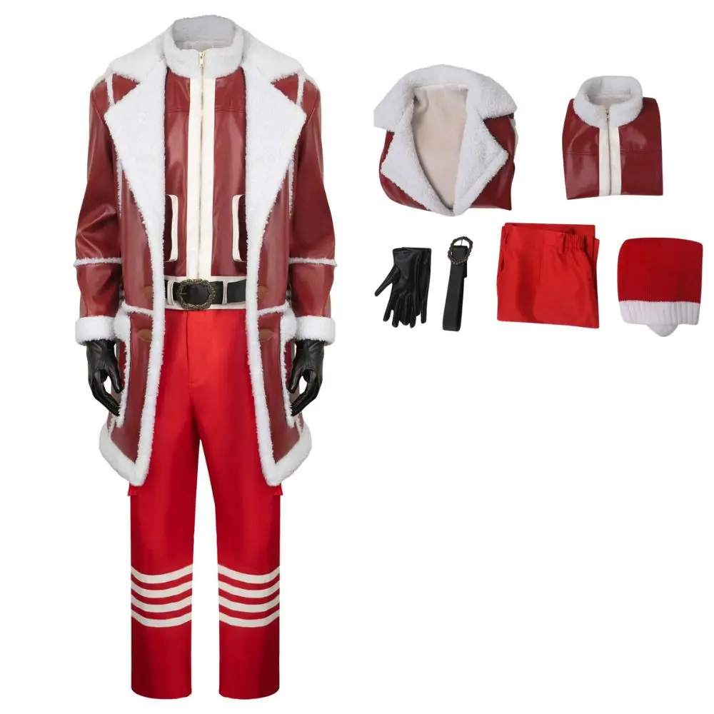 Disfraz De Papá Noel Para Adultos – Set De 7 Piezas Con Barba, Gorro, Cinturón Y Bolsa, Traje De Santa Unisex Talla XXL Para Navidad Y Cosplay