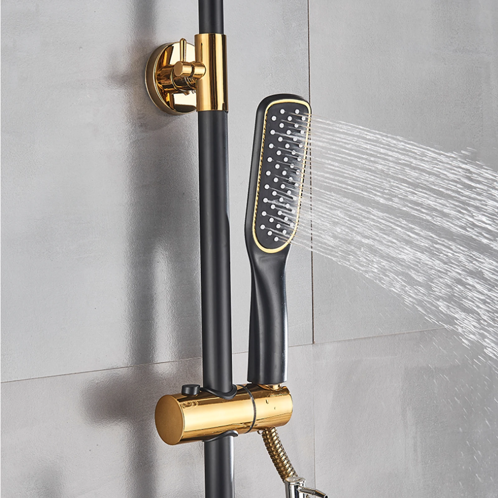 Thermostatic Shower Set Bathroom Metal Black Shower Mixer Faucet Constant Shower Tap Shower Shelf 3
