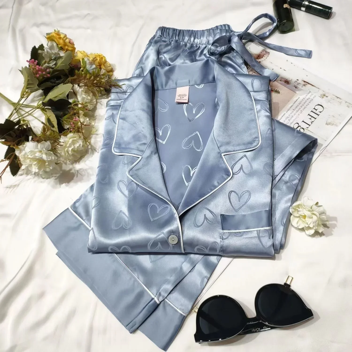 Heart Print Women's Pajamas Set Sleepwear 2 PCS Short Tank Tops And Shorts Sets V | ChicGrl
