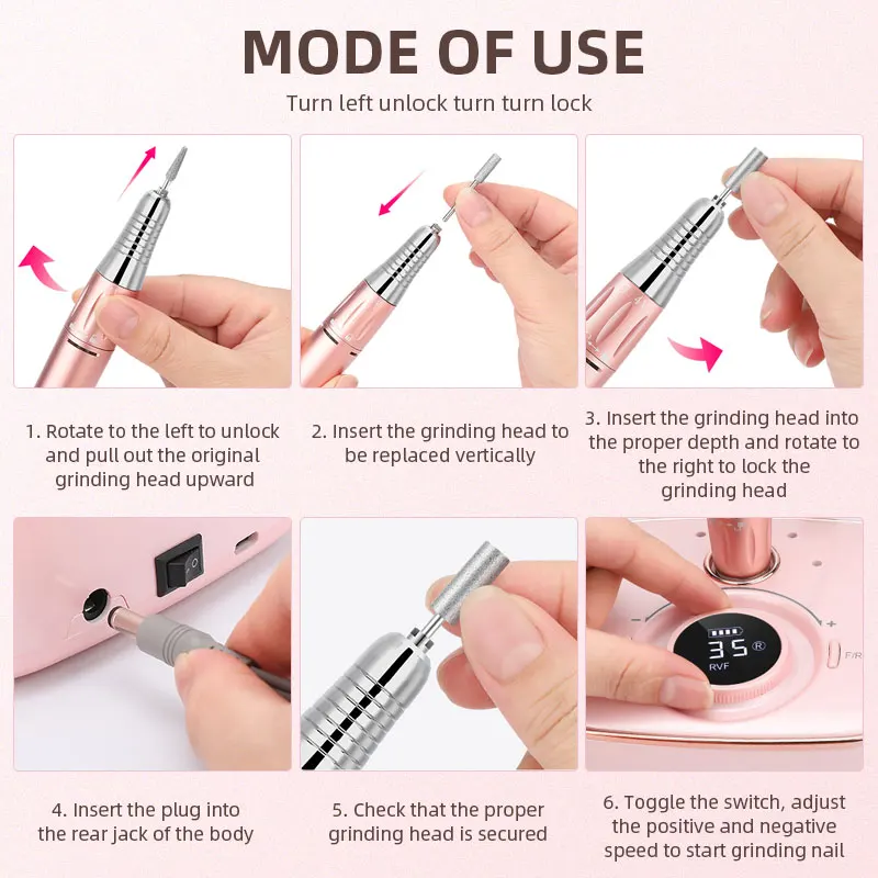 35000RPM Nail Sander Set Mill For Manicure With LED Display Low Noise Electric Manicure Drill Nails   Accessories And Tools 3