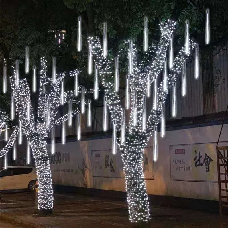 Гирлянда из светодиодов, 30 см, 50 см, 8 трубок, метеоритный дождь, уличная гирлянда, украшения для рождественской елки, для сада