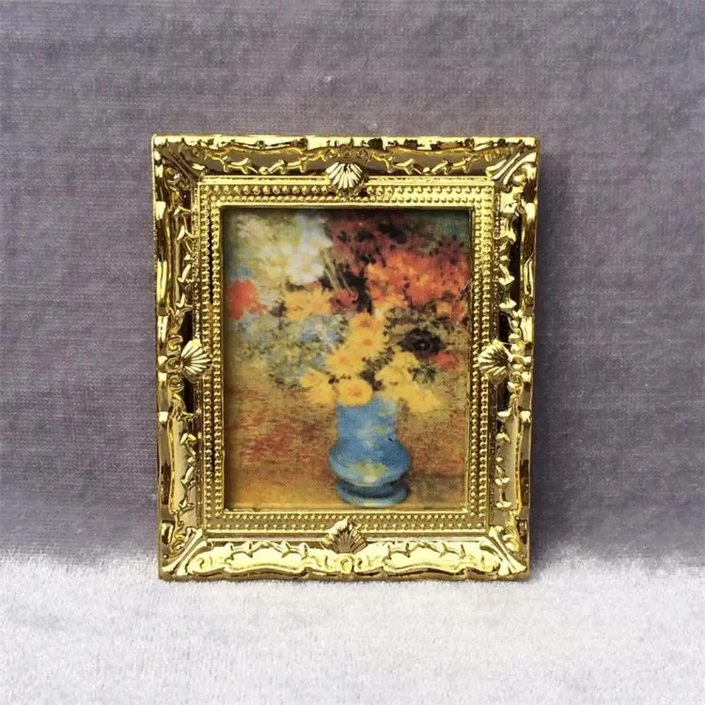 Vintage Miniature Framed Oil Painting Dollhouse Wall Ornament