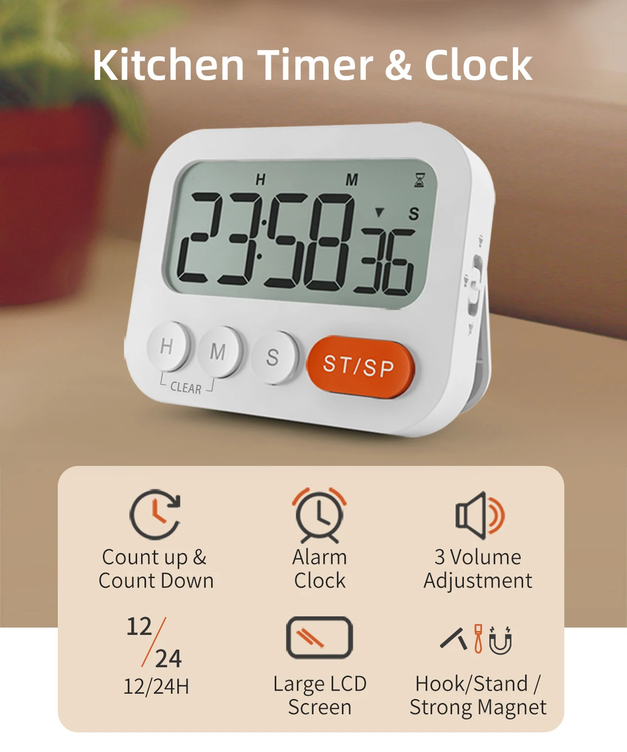 VOCOO Digital Kitchen Timer Cooking Study Shower Stopwatch Counter Alarm  Clock LCD Time Timer Electronic Countdown Reminder