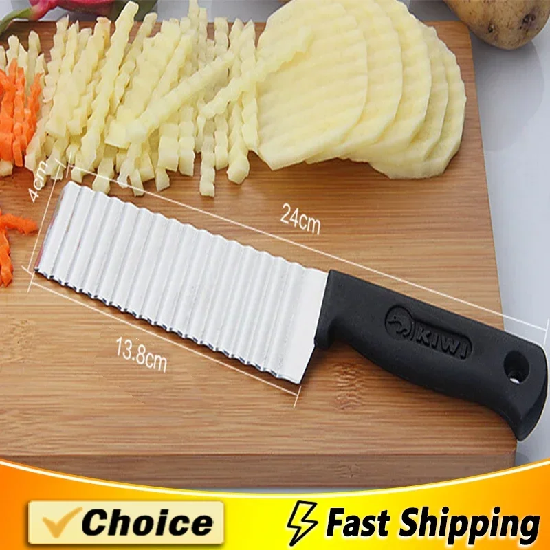 Stainless Steel Potato Chip Slicer Dough Vegetable Fruit Crinkle Wavy Slicer Knife Potato Cutter Chopper French Fry Maker Tools vegetable slicer french fry cutter