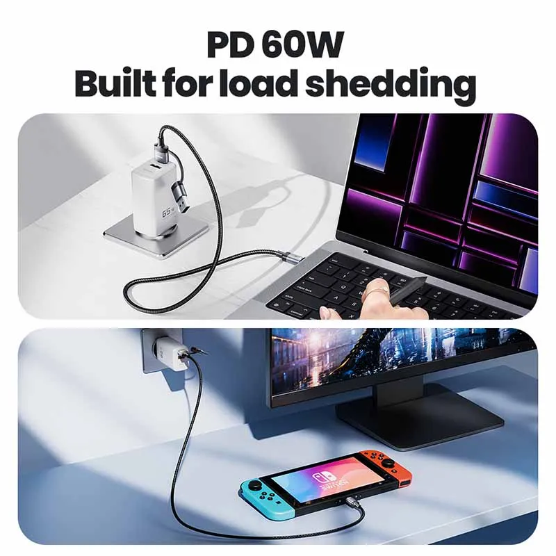 Toocki 2-in-1 USB Type-C Fast Charging Data Cable with PD 60W