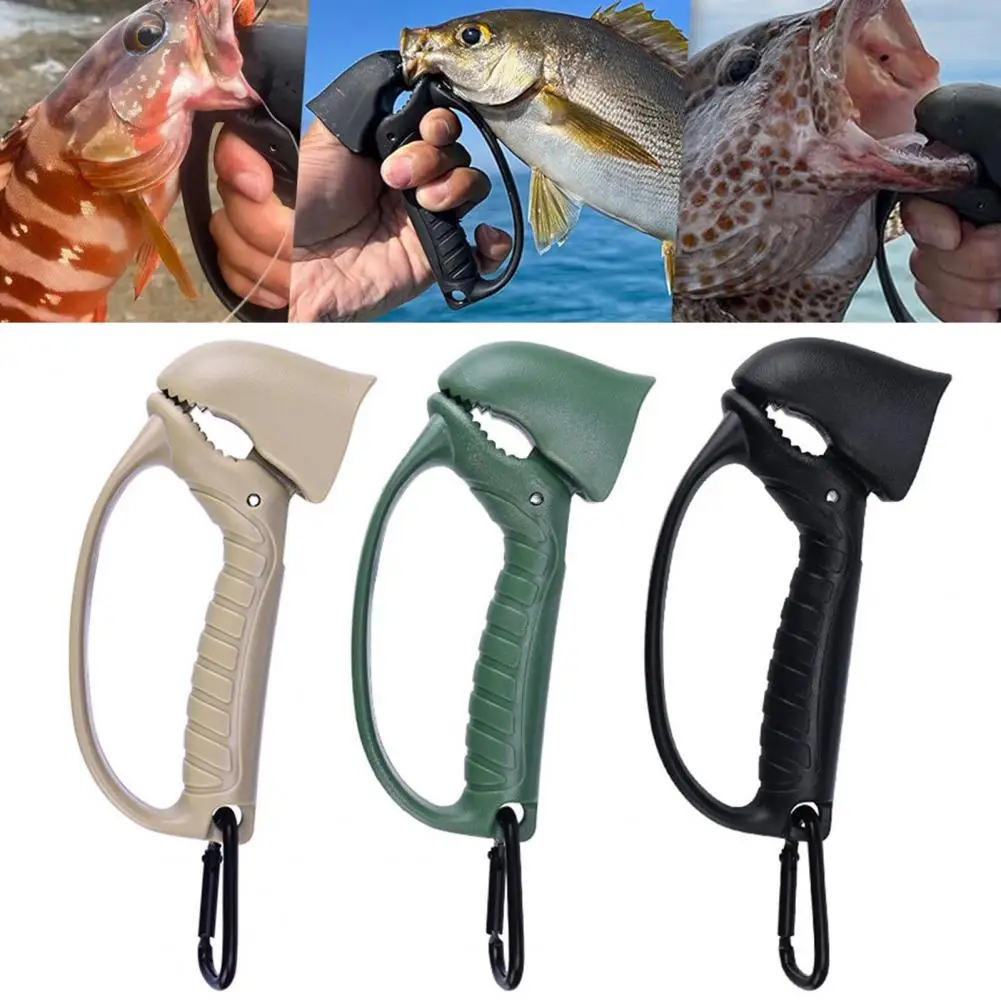 Fish Lip Gripper with Carabiner Anti-slip Handle Lightweight Portable Fish Mouth Grabber Handheld Control Clamp Pliers Catc