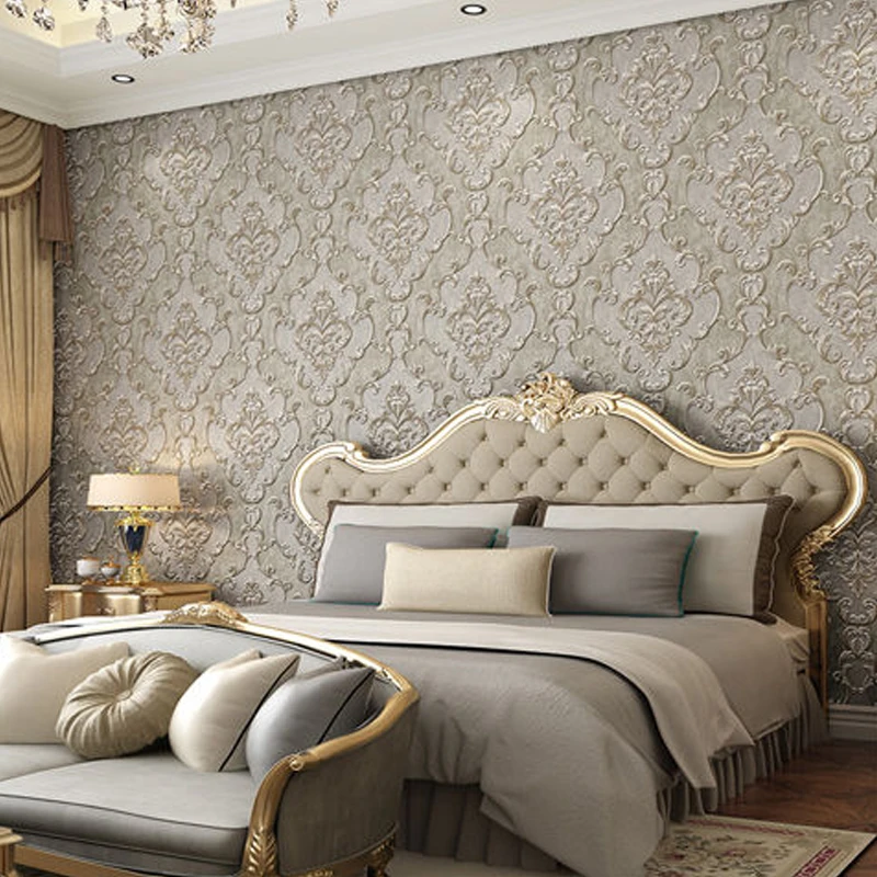 European Style Luxury Damask Wallpaper Roll 3D Embossed Pvc Thickened Wall Mural Decor Wallpapers for Living Room Bed Room