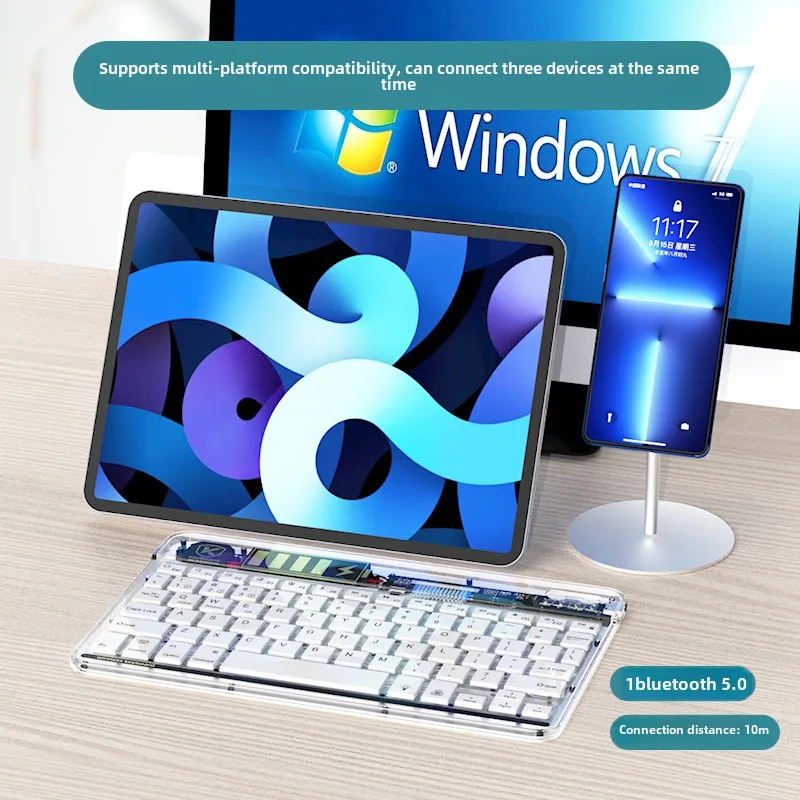 Suitable for iPad, computer, bluetooth keyboard, multi-system device, silent, thin, portable, transparent backlit keyboard
