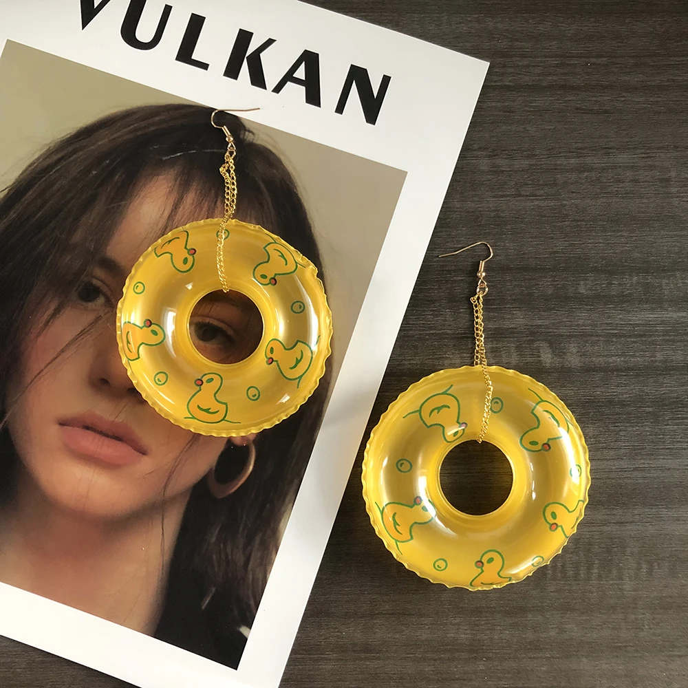 New Grunge Creative DJ Pool Party Exaggerated Earring Yellow