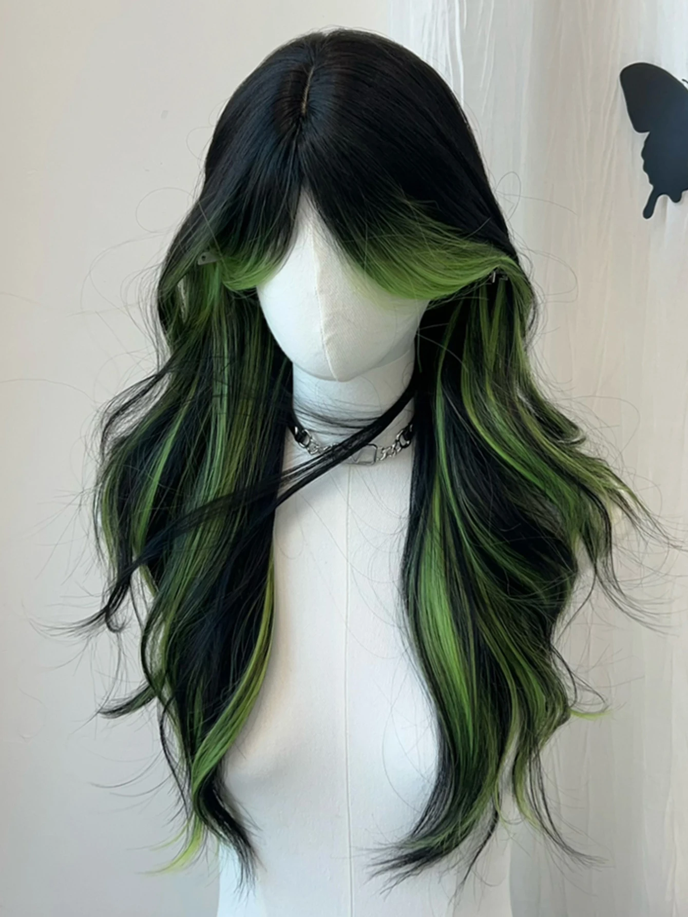 Black Green Synthetic Wig for Women Cosplay Party