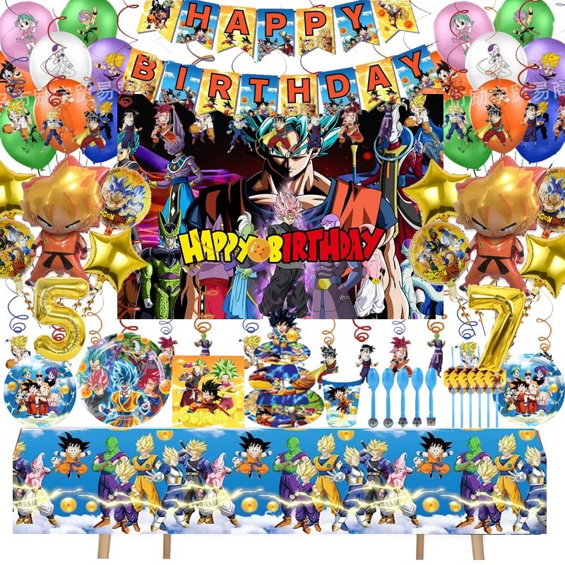 New 2024 Dragon Ball Z Goku Birthday Party Decoration Kid Shower Tableware Supplies Cup Tablecloth Balloon Cake Banners Backdrop