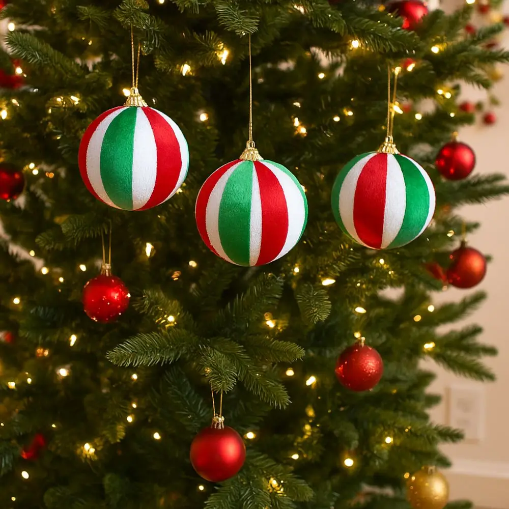 3PCS/SET Flocked Christmas Tree Ornament Cartoon Shimmer Xmas Tree Hangings Snowman/Santa Claus/Elk Colorful