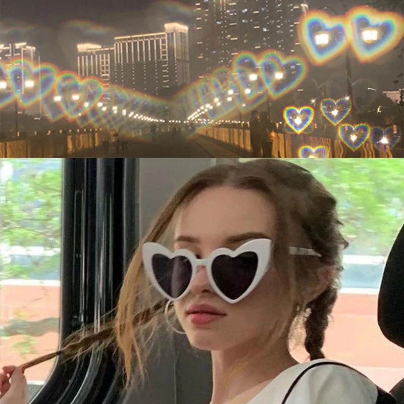 Women Fashion Heart Shaped Effects Glasses Watch The Lights Change To Heart Shape At Night Diffraction Glasses Female Sunglasses 5