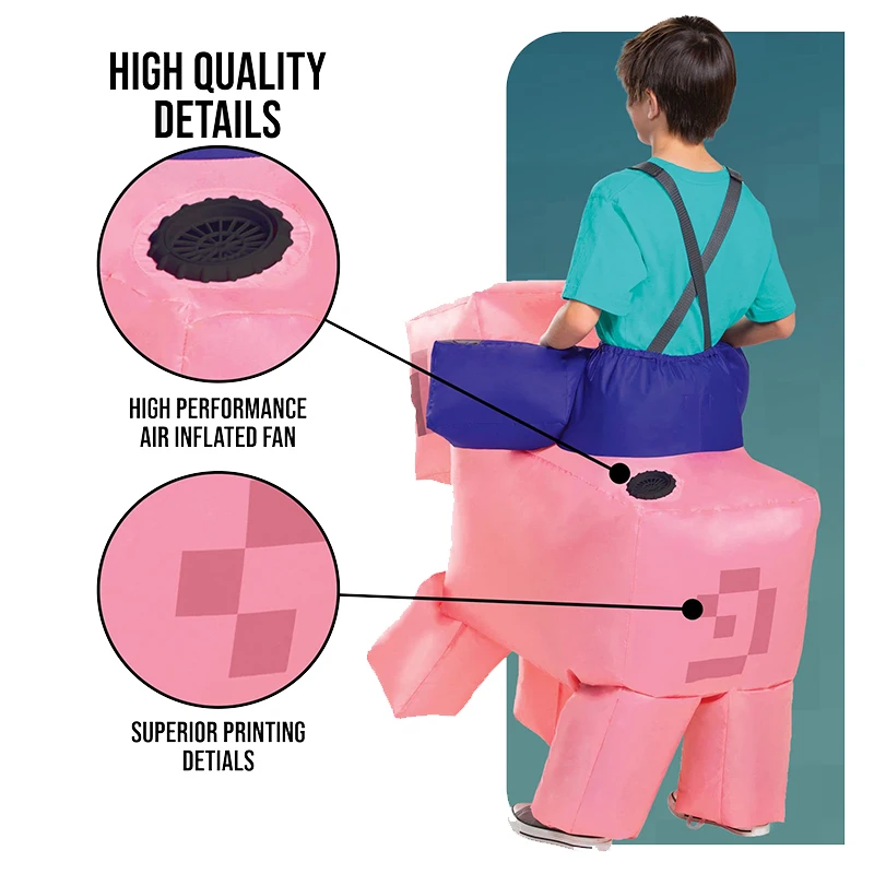 Costume Gonfiabile Da Maiale Rosa Per Bambini – Taglia 120-140 Cm, Con Ventola, Per Halloween, Feste E Carnevale – Divertente Travestimento