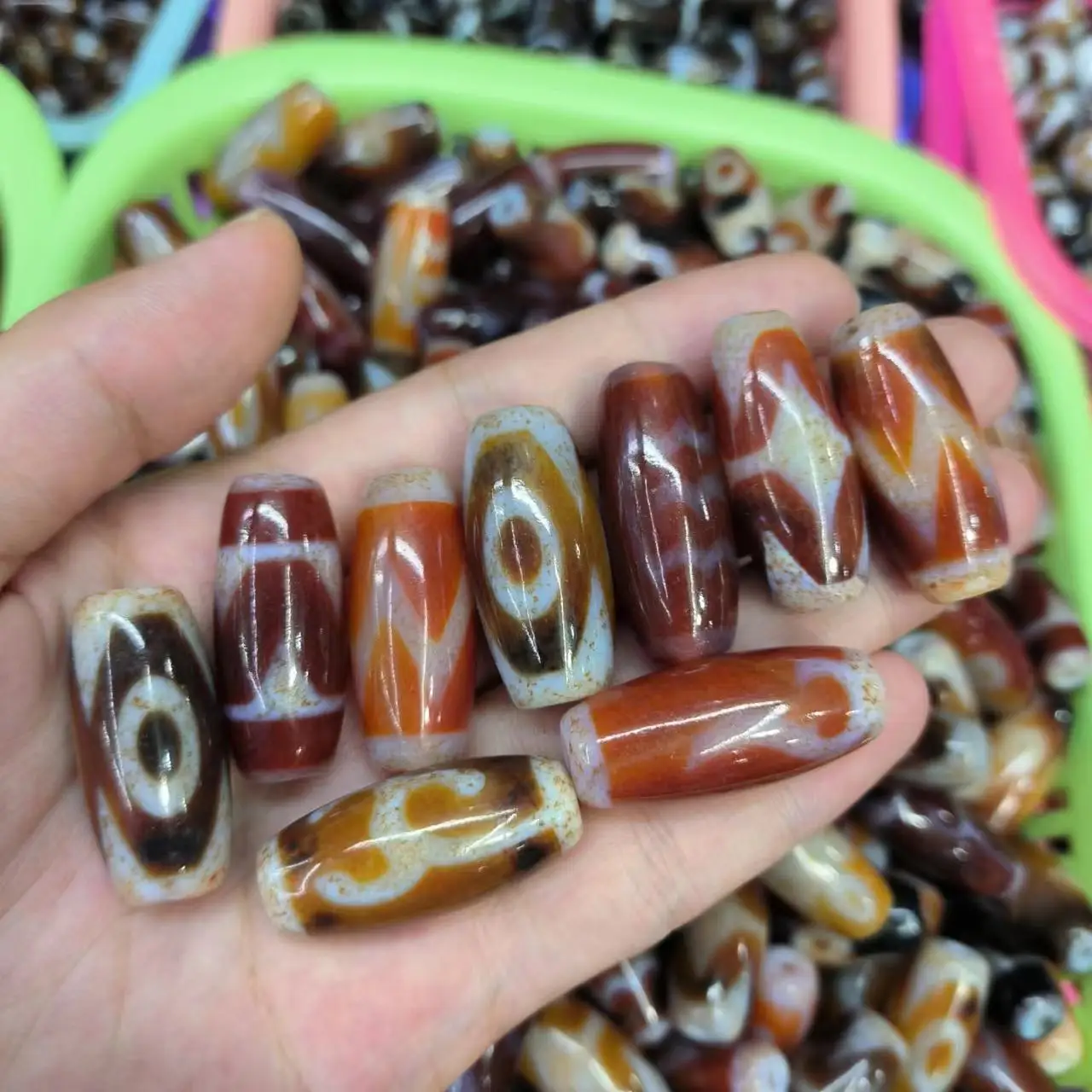

10pcs/lot natural agate dzi wholesale Orange glossy Various patterns retro ethnic style precious accessories gem jewelry amulet