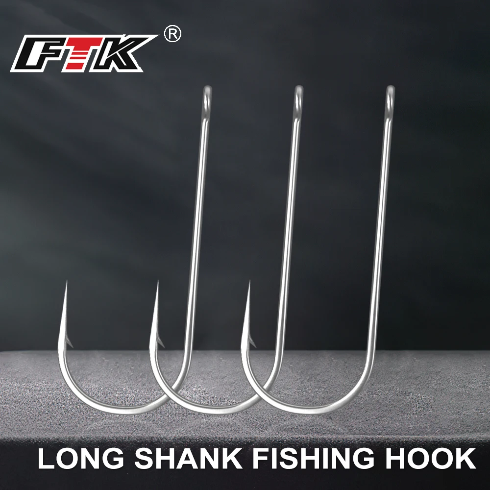 

FTK Flatted Round Long Shank Fishing Barbed Hook 5 Pcs Set Size2#-Size10# High Carbon Sharp Hooks For Fishing