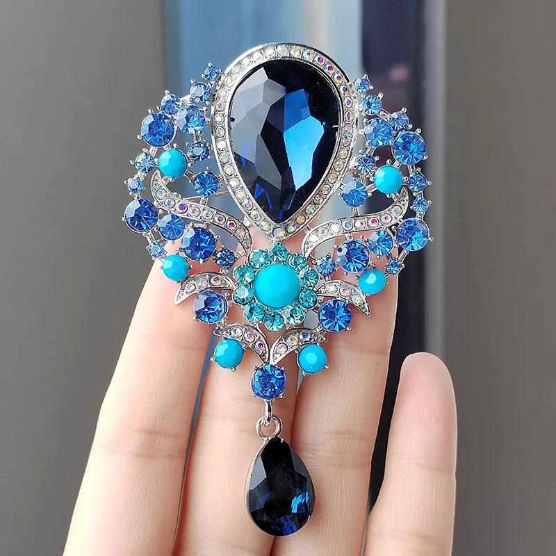 Luxury Elegant Large Crystal Water-drop Brooches for Women Vintage