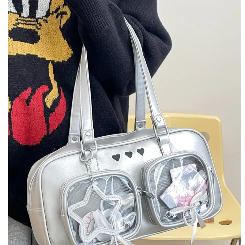 JIAERDI Transparent Japanese Silver Ita Bag Purse Women Harajuku Aesthetic Leather Shoulder Bags Hot Girl Handbag Bolsos De Muje