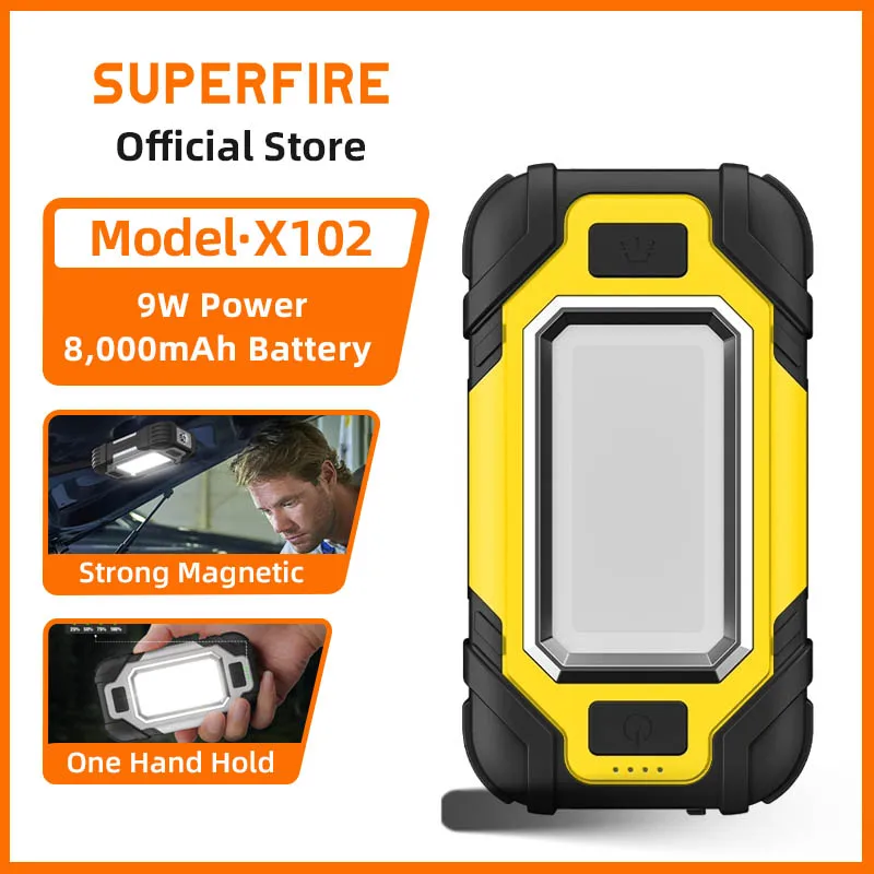 SUPERFIRE X102 Portable LED Work Light With Double Strong Magnets Adjustable Rechargeable Flashlight For Charging Mobile