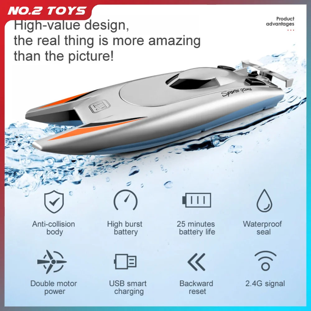 Bateau RC 2.4G Grande Vitesse 30km/h Double Moteur Étanche